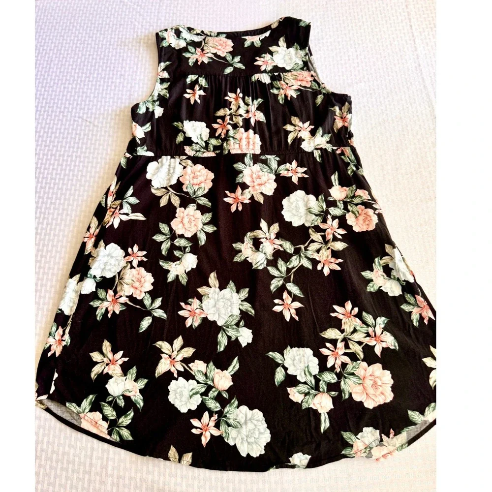 Torrid Floral Mini Dress‎ Womens 1 Black Pink Sleeveless Zip Pocket Cottagecore
